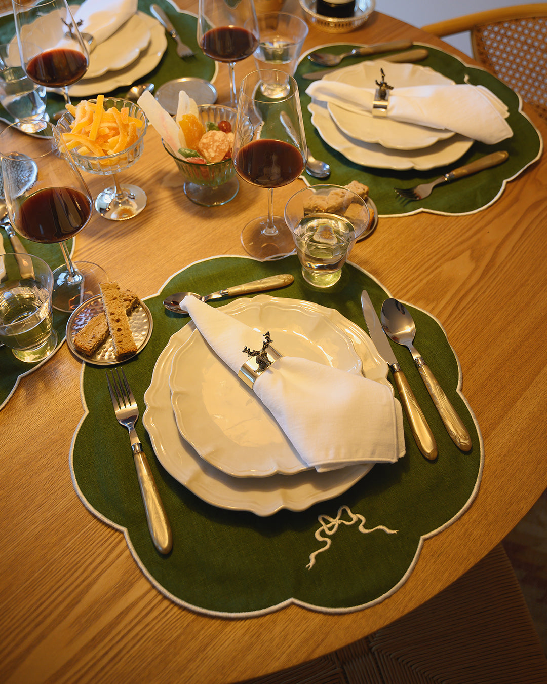 Placemat Bow, Green and white