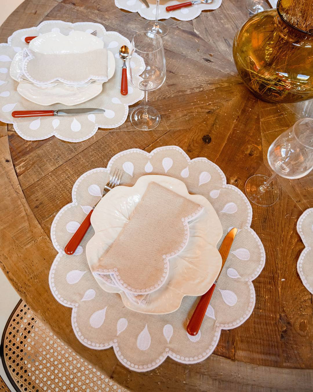 Serviette Gotas, beige et blanc Serviettes de table Mariaida Home
