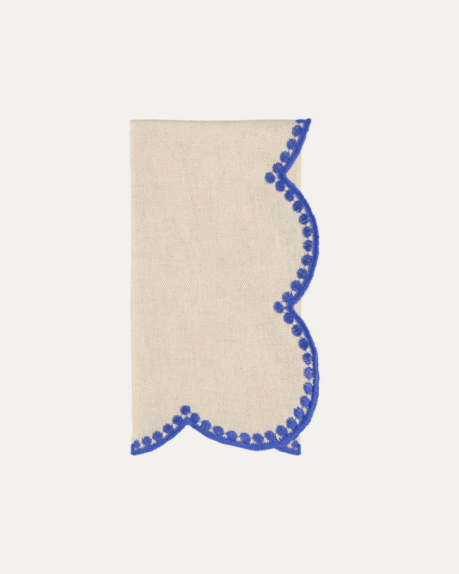 Serviette en lin et coton festonnée Gotas, beige et bleu Serviettes de table Mariaida Home