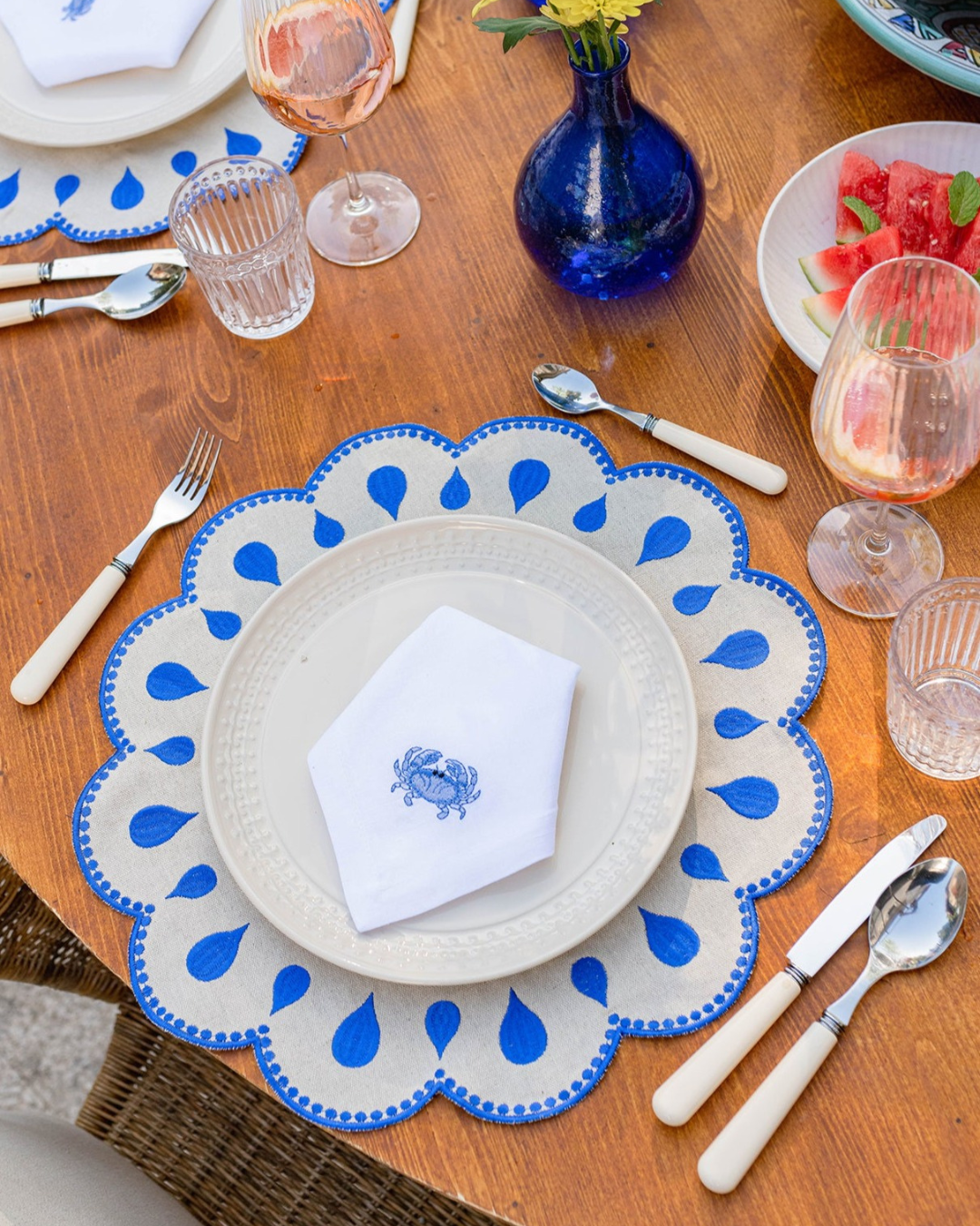 Set de table Gotas, beige et bleu Sets de table Mariaida Home