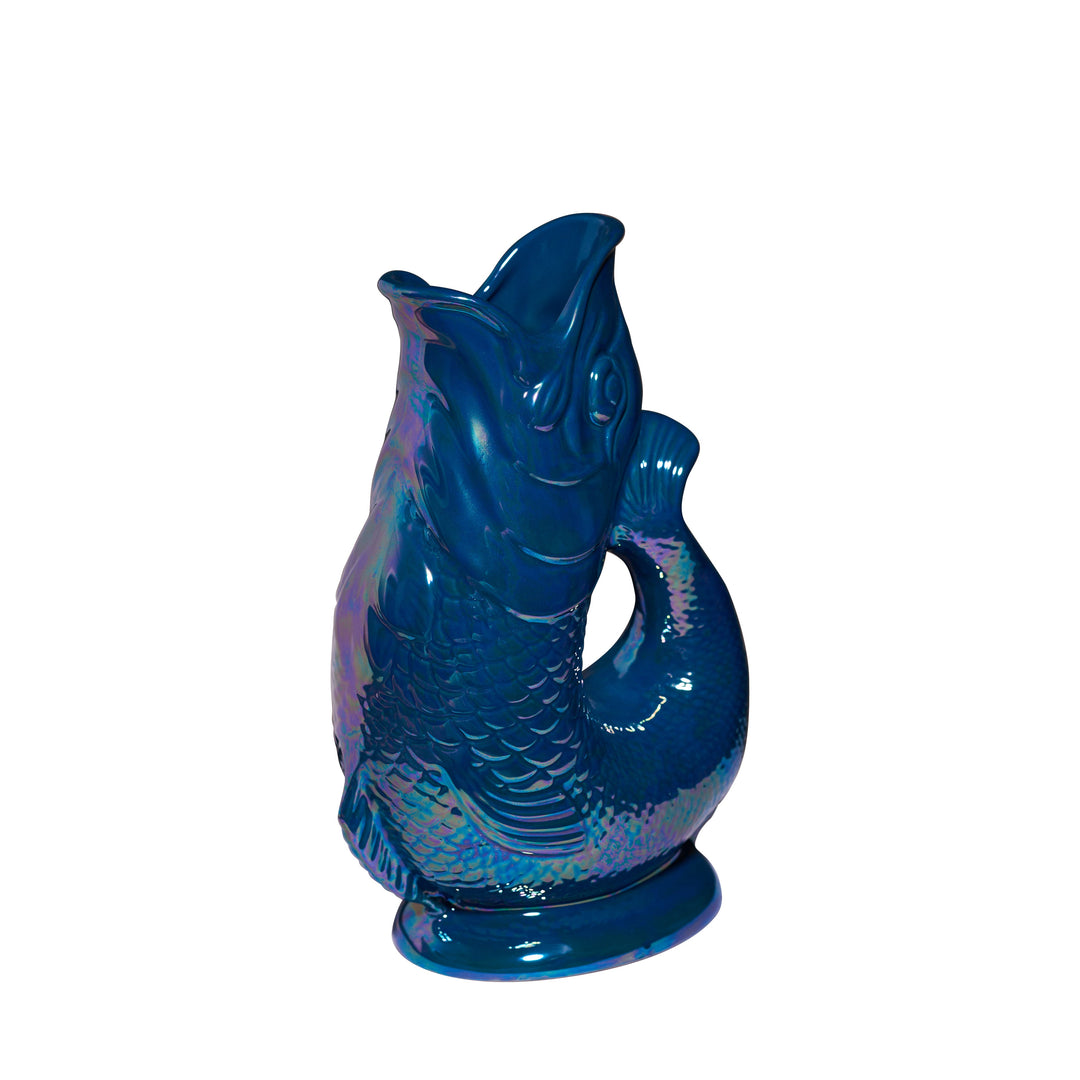Authentic GlouGlou Fish Carafe | Gluggle Jug | Iridescent Petrol Blue