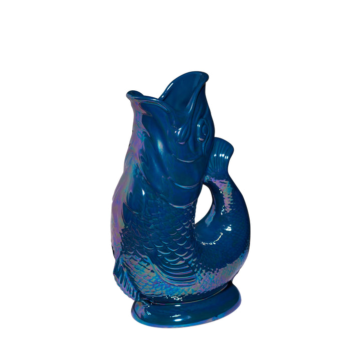Authentic GlouGlou Fish Carafe | Gluggle Jug | Iridescent Petrol Blue