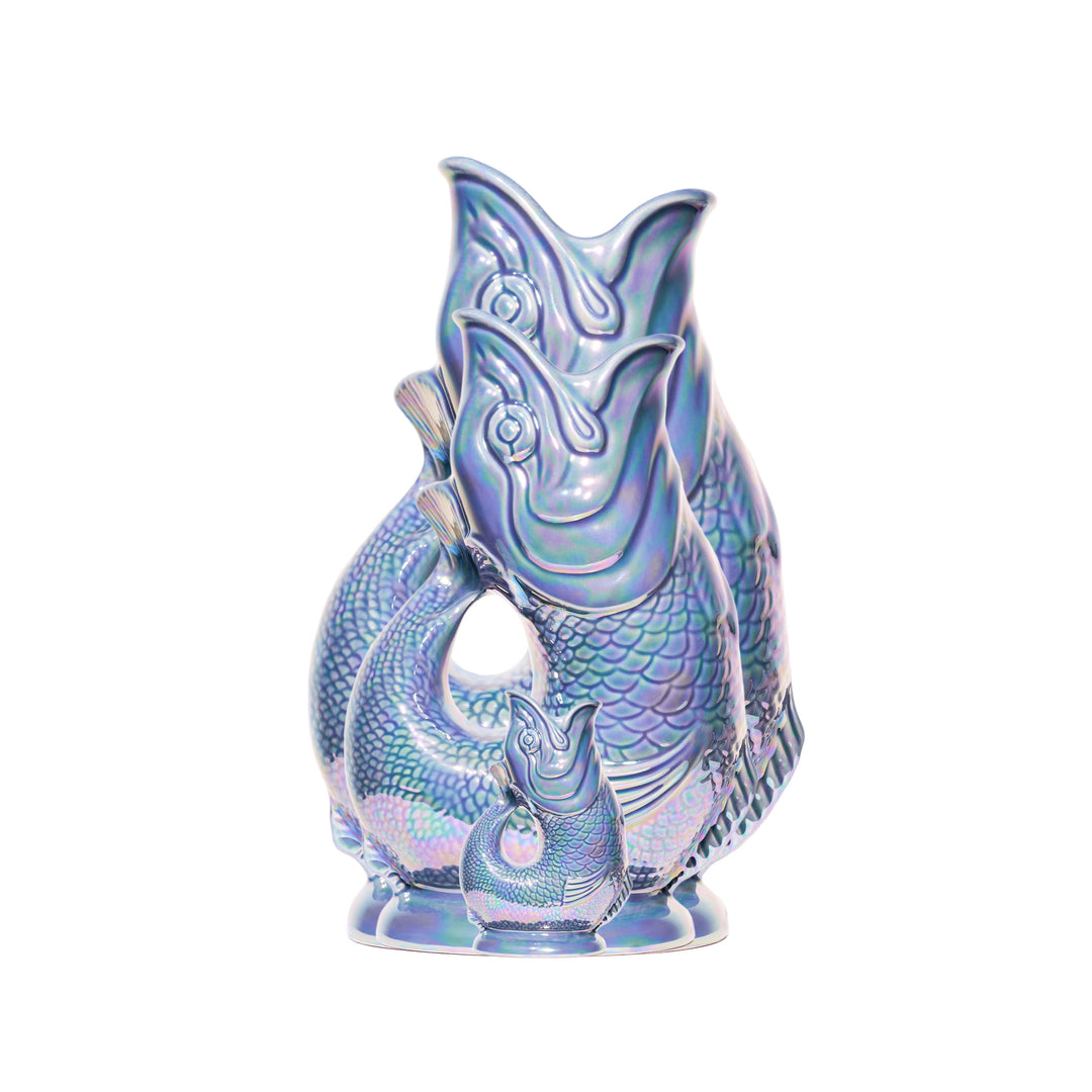 Autenthique Carafe GlouGlou Poisson | Gluggle jug | Bleu gris irisé