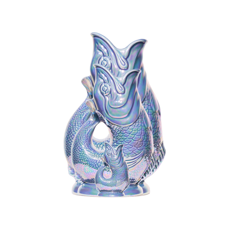 Autenthique Carafe GlouGlou Poisson | Gluggle jug | Bleu gris irisé