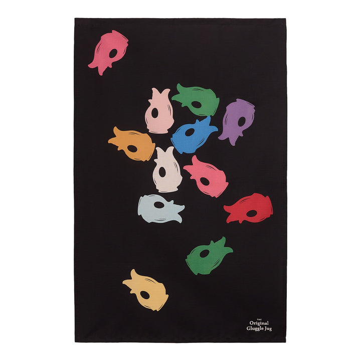 Black cotton tea towel "Gluckis Volants"