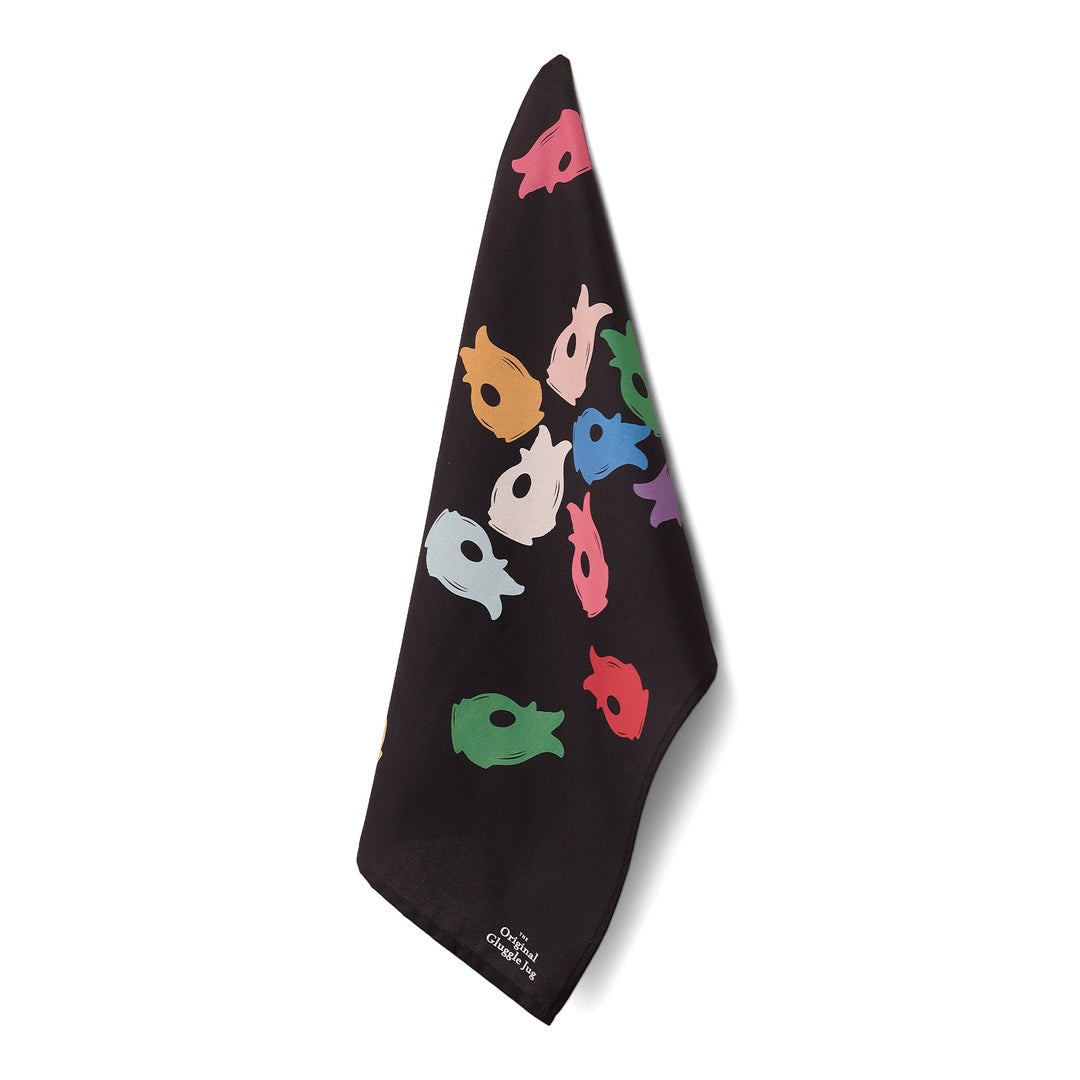 Black cotton tea towel "Gluckis Volants"