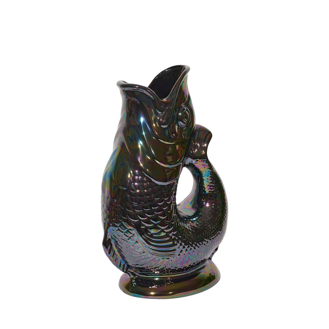 Authentic GlouGlou Fish Carafe | Gluggle Jug | Iridescent Black
