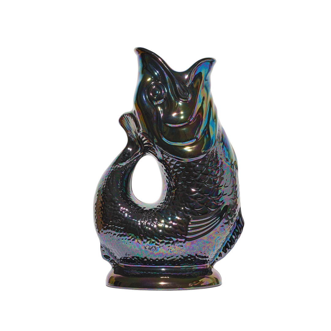 Authentic GlouGlou Fish Carafe | Gluggle Jug | Iridescent Black