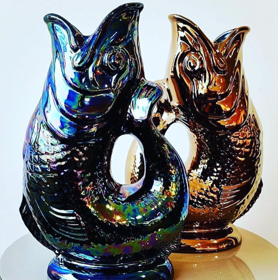 Authentic GlouGlou Fish Carafe | Gluggle Jug | Iridescent Black