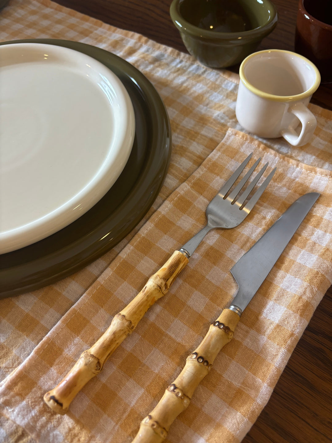 Sets de table vichy blé en gaze de coton, fabriqués en France