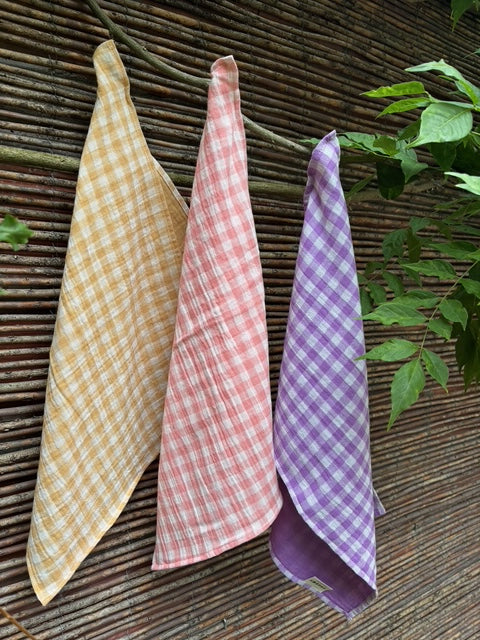 Lot de 3 essuie-mains en double gaze de coton, vichy blé, barbapapa et glycine, 35x50 cm