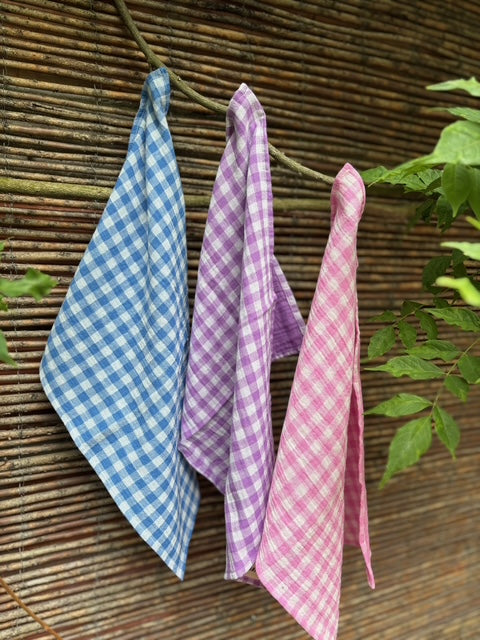 3 essuie-mains vichy bleu, rose et violet fabriqués en France Torchons et essuis-mains Charmy