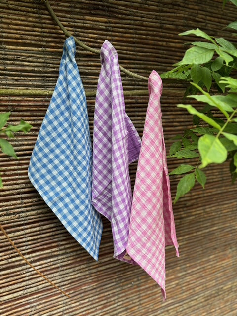 3 essuie-mains vichy bleu, rose et violet fabriqués en France Torchons et essuis-mains Charmy