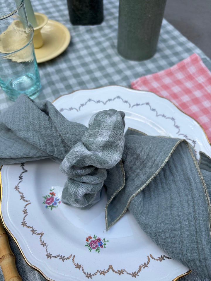 Set of 4 Napkins – Cotton Gauze – Grey-green – 40x40 cm