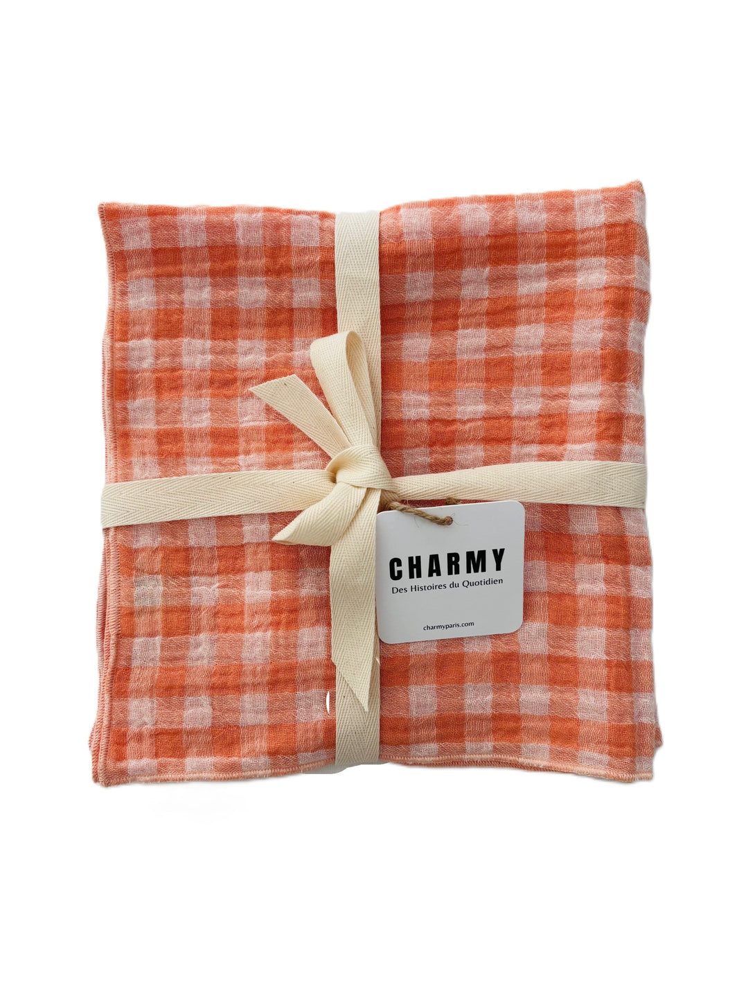 2 Cotton Double Gauze Napkins – Clementine Gingham – 40x40 cm