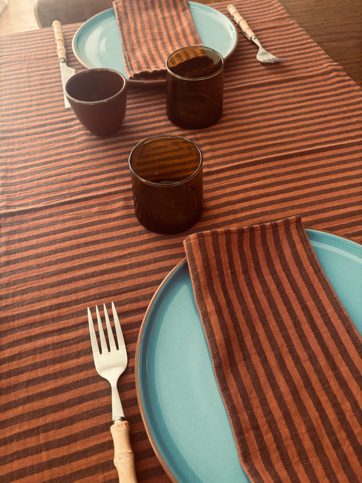 Striped Toffee Table Runner – Cotton Gauze – 50x150cm