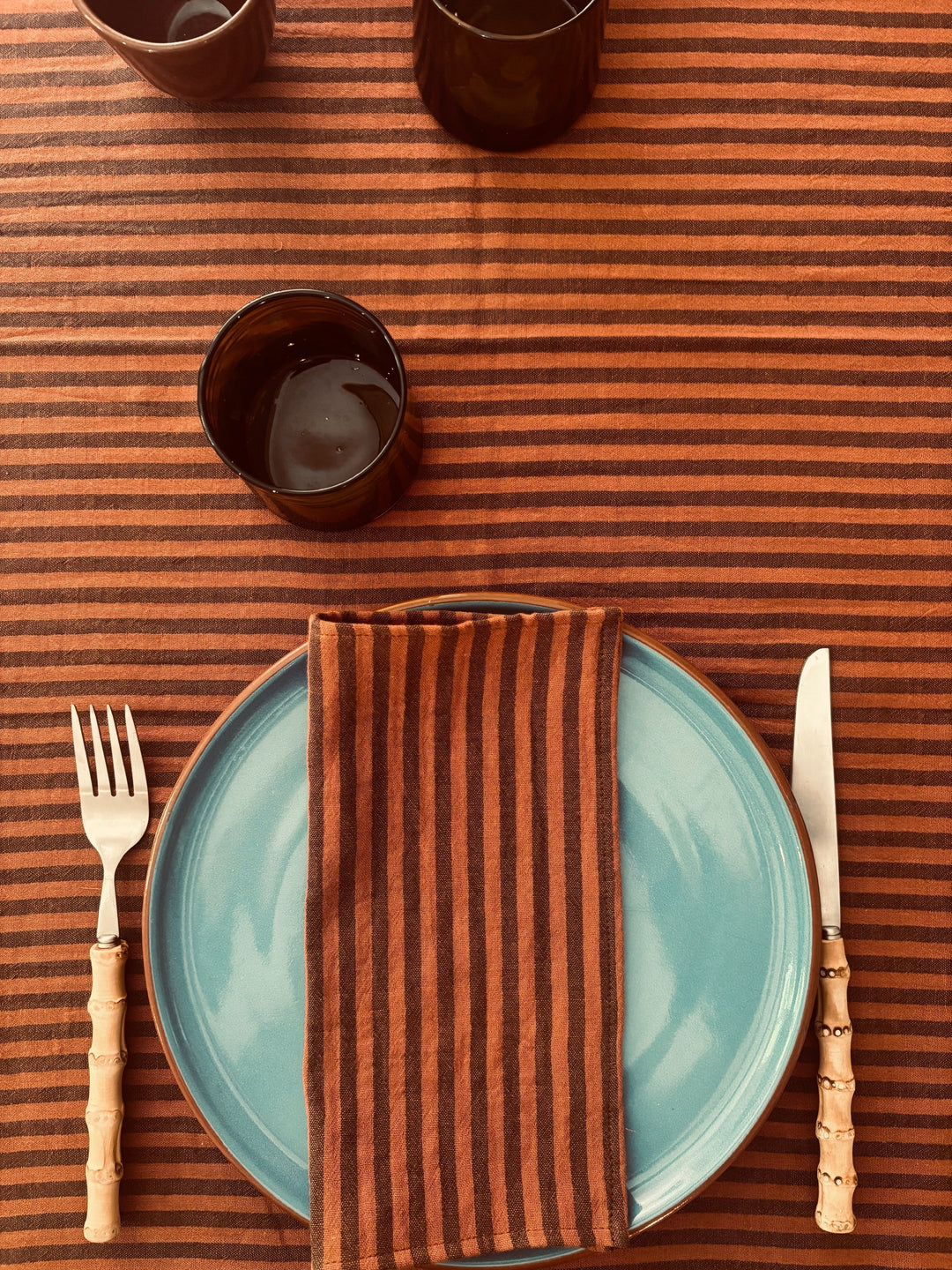 Striped Toffee Table Runner – Cotton Gauze – 50x150cm