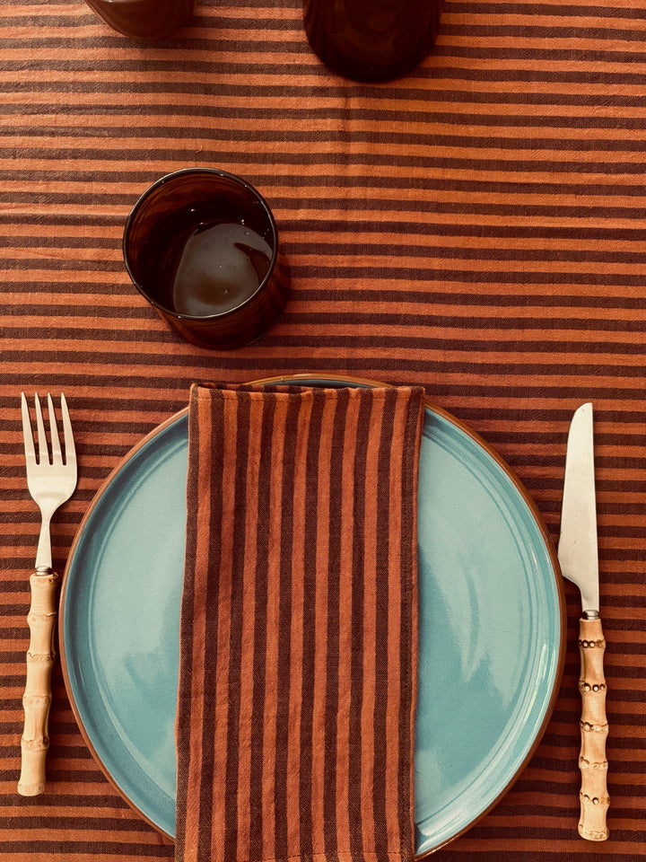 Striped Toffee Table Runner – Cotton Gauze – 50x150cm