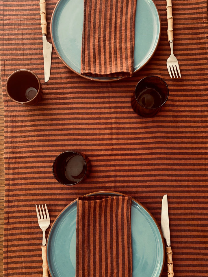 Striped Toffee Table Runner – Cotton Gauze – 50x150cm