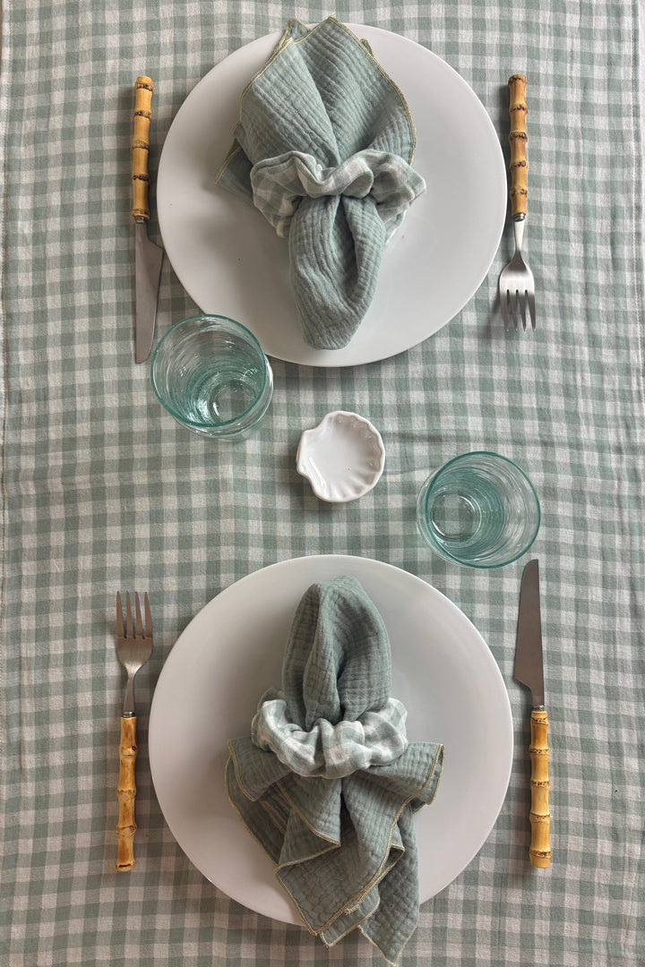 Vichy Grey-Green Table Runner – Cotton gauze – 50x150cm