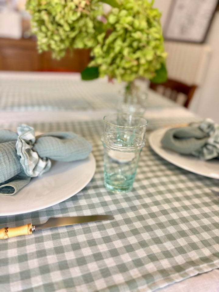 Vichy Grey-Green Table Runner – Cotton gauze – 50x150cm