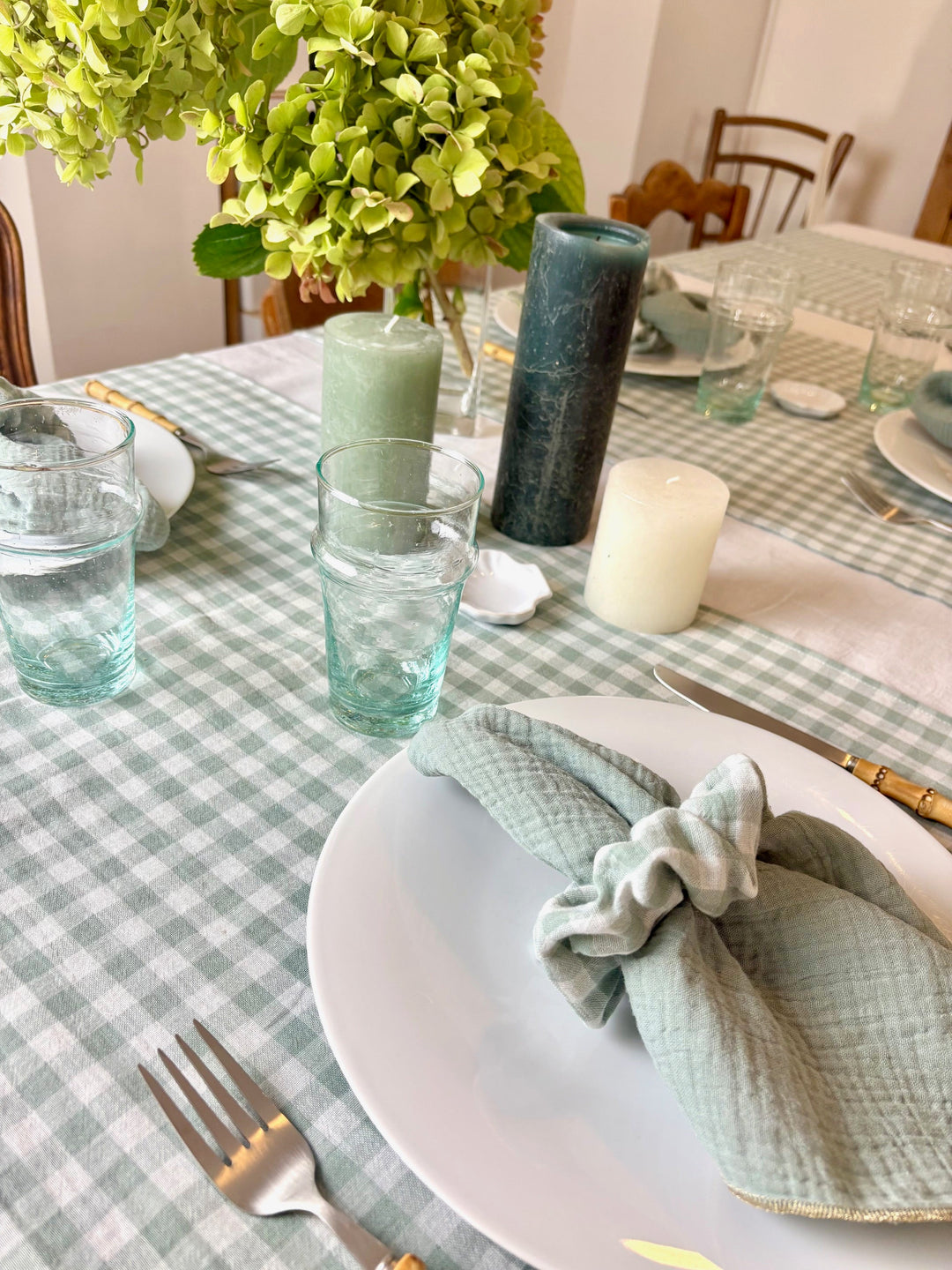 Vichy Grey-Green Table Runner – Cotton gauze – 50x150cm
