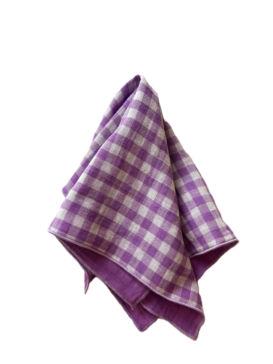 Set of 4 Double Gauze Cotton Napkins – Vichy and solid violet green-grey – 40x40cm