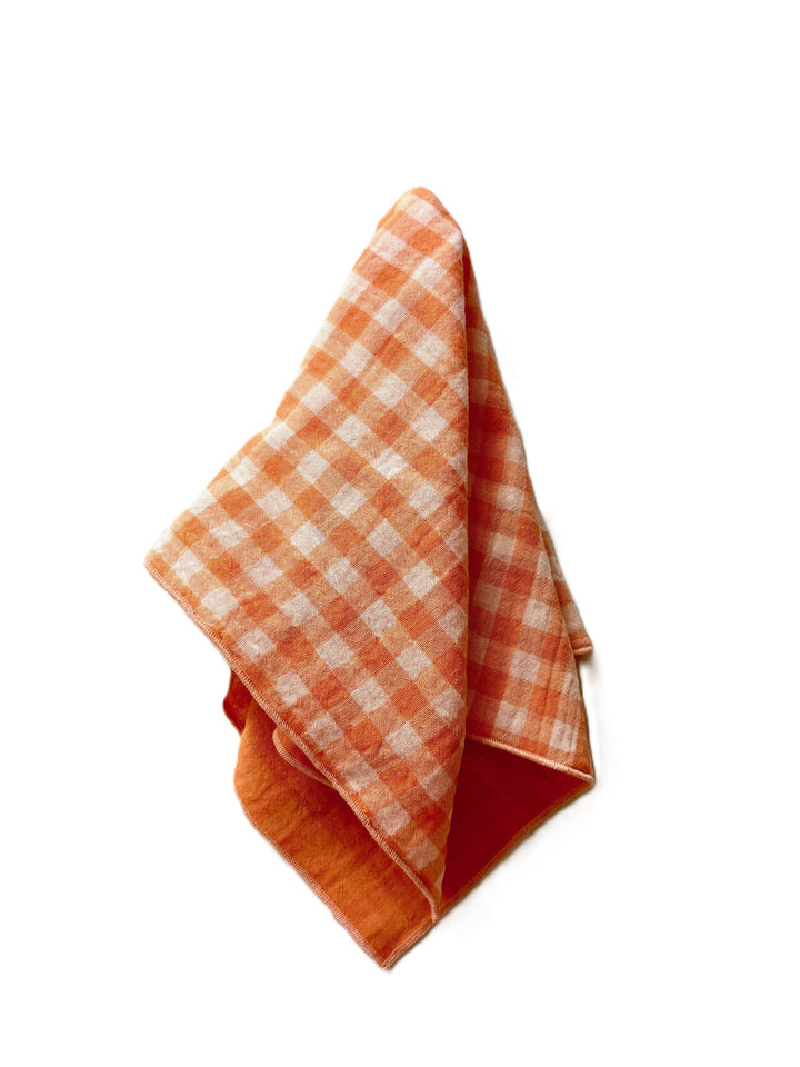 Coffret de 4 Serviettes de Table en Double Gaze de Coton – Vichy Azur, violet, clémentine et vert de gris– 40x40cm