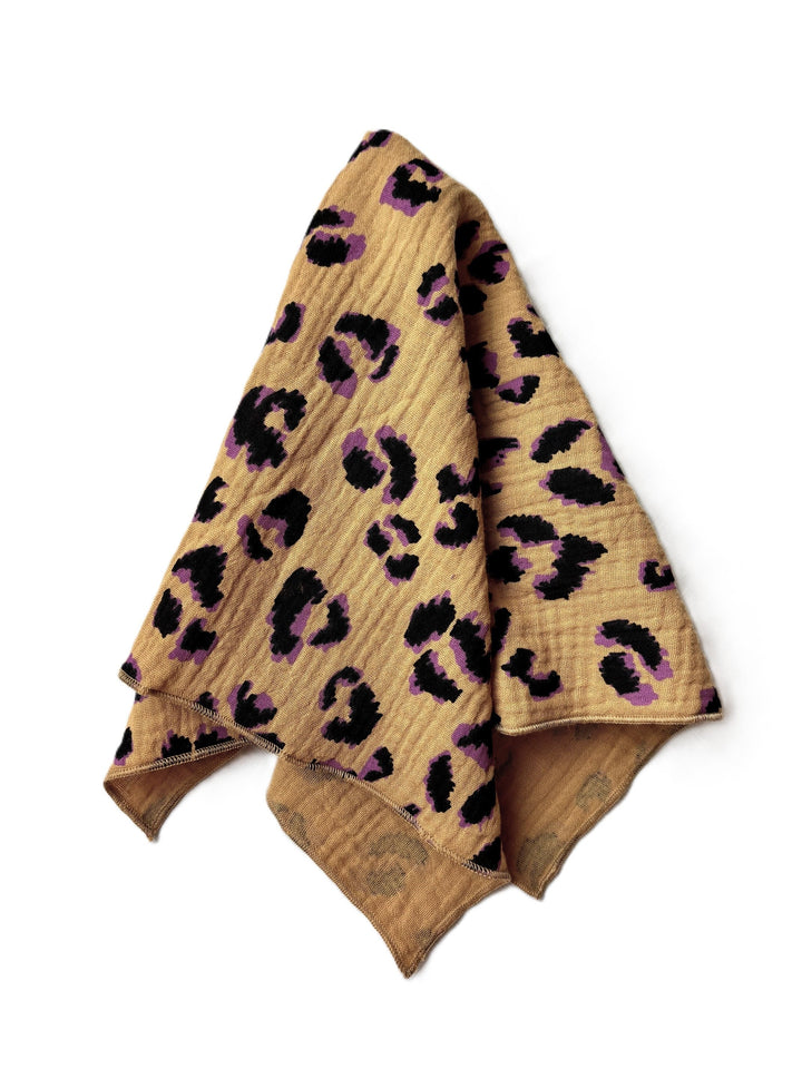 Set of 4 Napkins – Cotton Gauze – Tawny and Purple Leopard – 40x40 cm