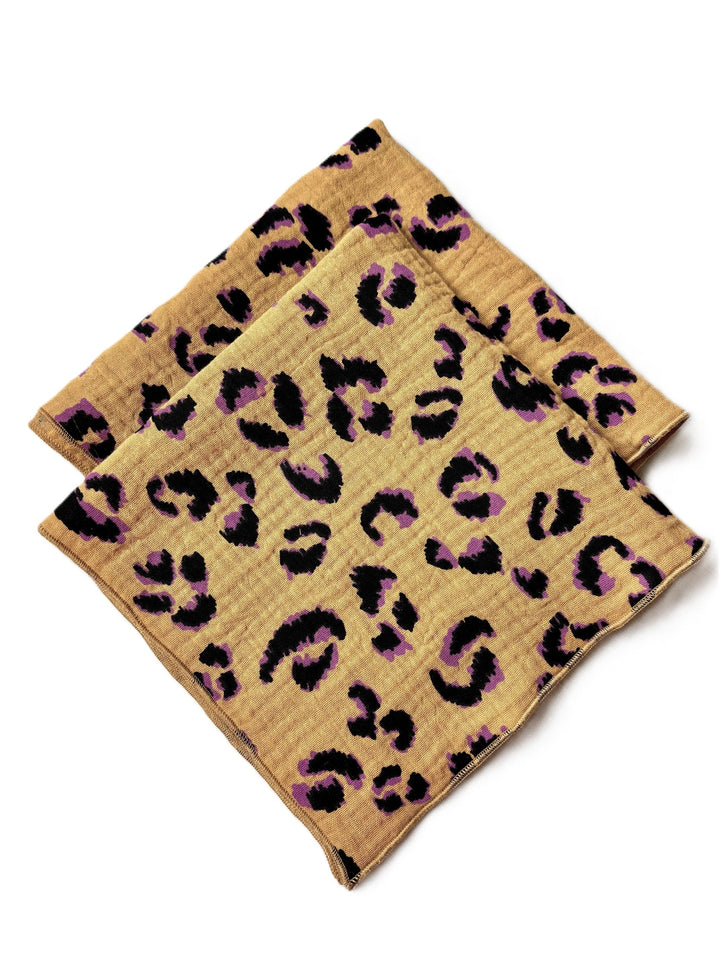 2 Serviettes de Table en Double Gaze de Coton – Léopard Fauve – 40x40 cm