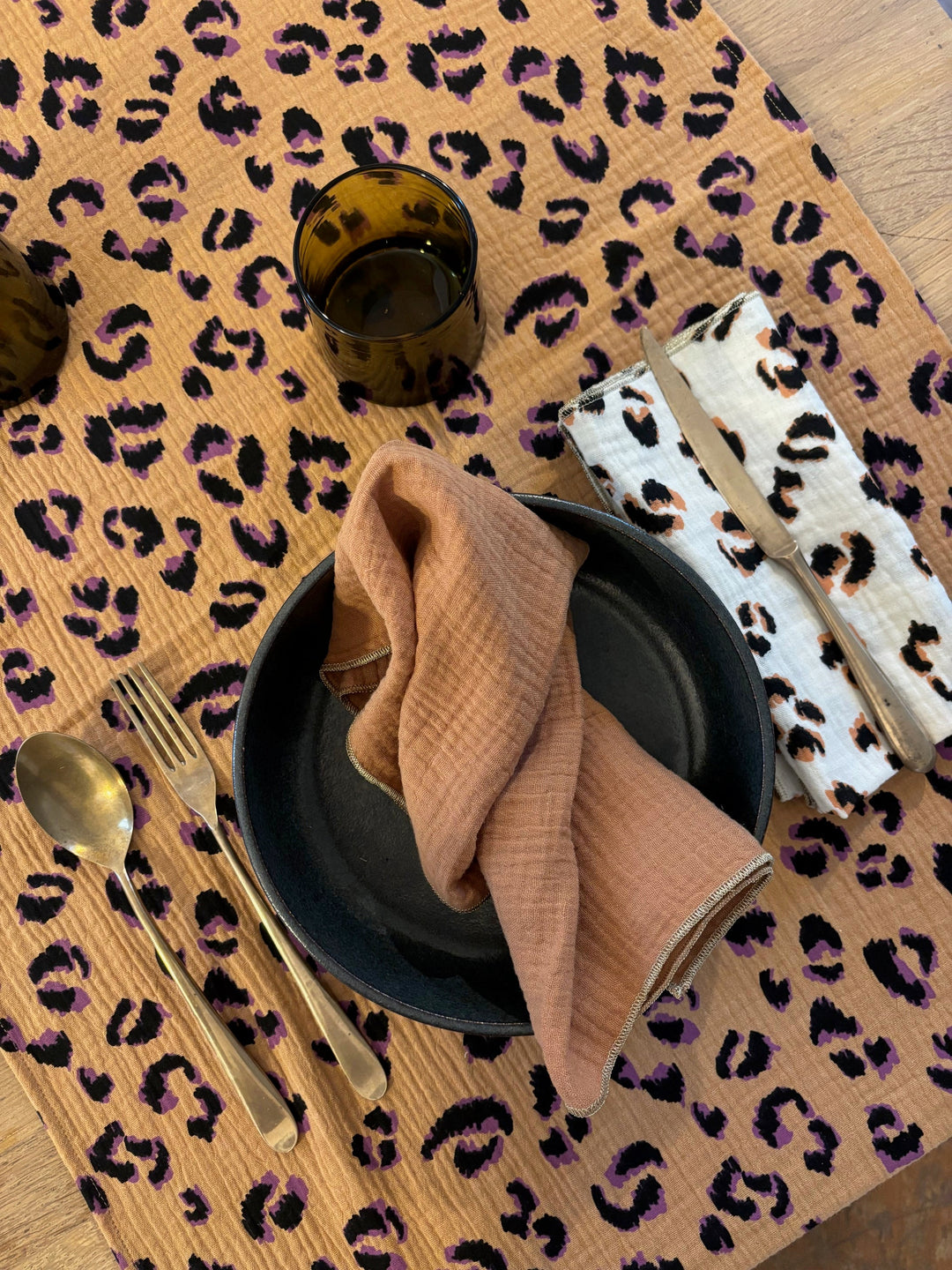 Fawn Leopard Table Runner – Cotton Gauze – 50x150cm