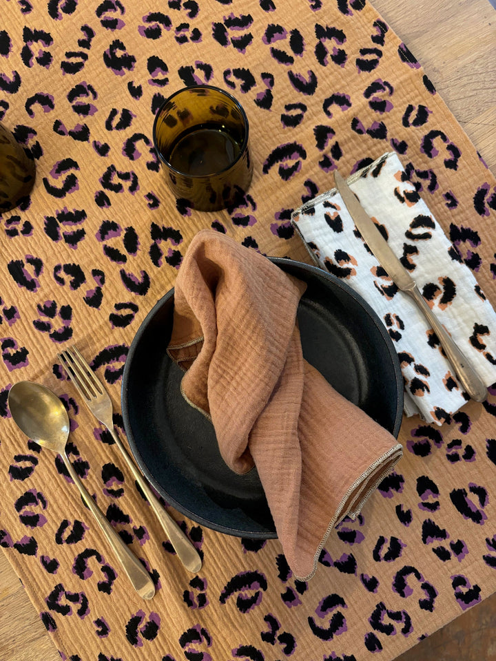 Fawn Leopard Table Runner – Cotton Gauze – 50x150cm