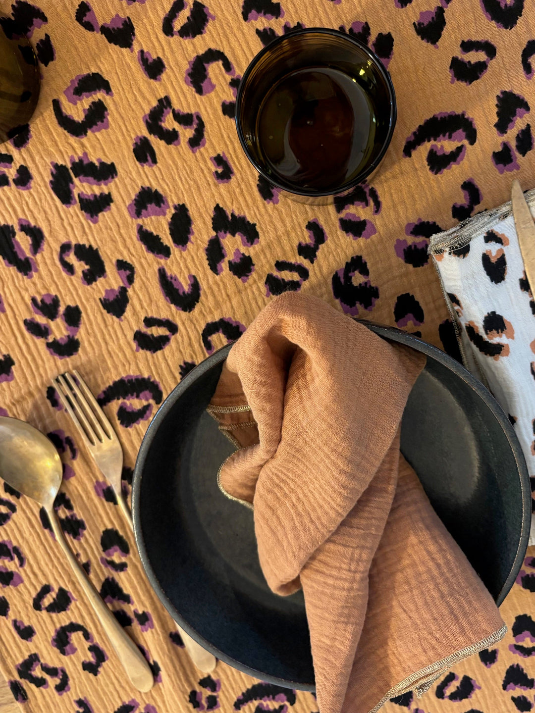 Fawn Leopard Table Runner – Cotton Gauze – 50x150cm
