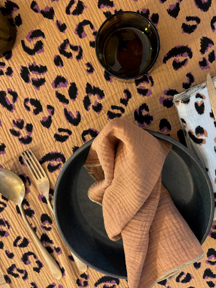 Fawn Leopard Table Runner – Cotton Gauze – 50x150cm