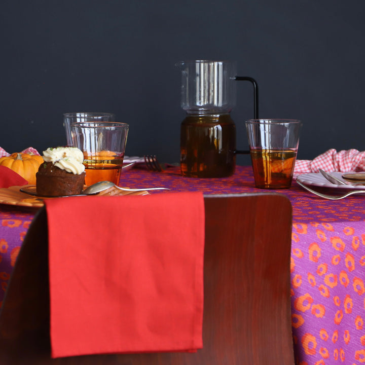 Lot de 4 serviettes de table coton-lin rouge vif