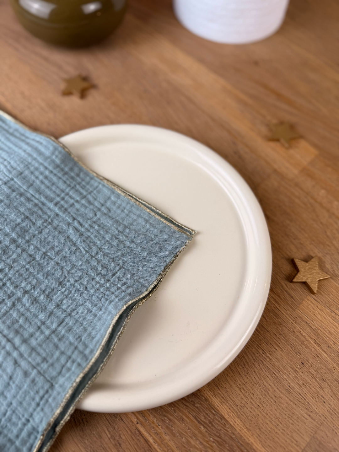 Set of 4 Double Gauze Cotton Napkins – Vichy and solid violet green-grey – 40x40cm