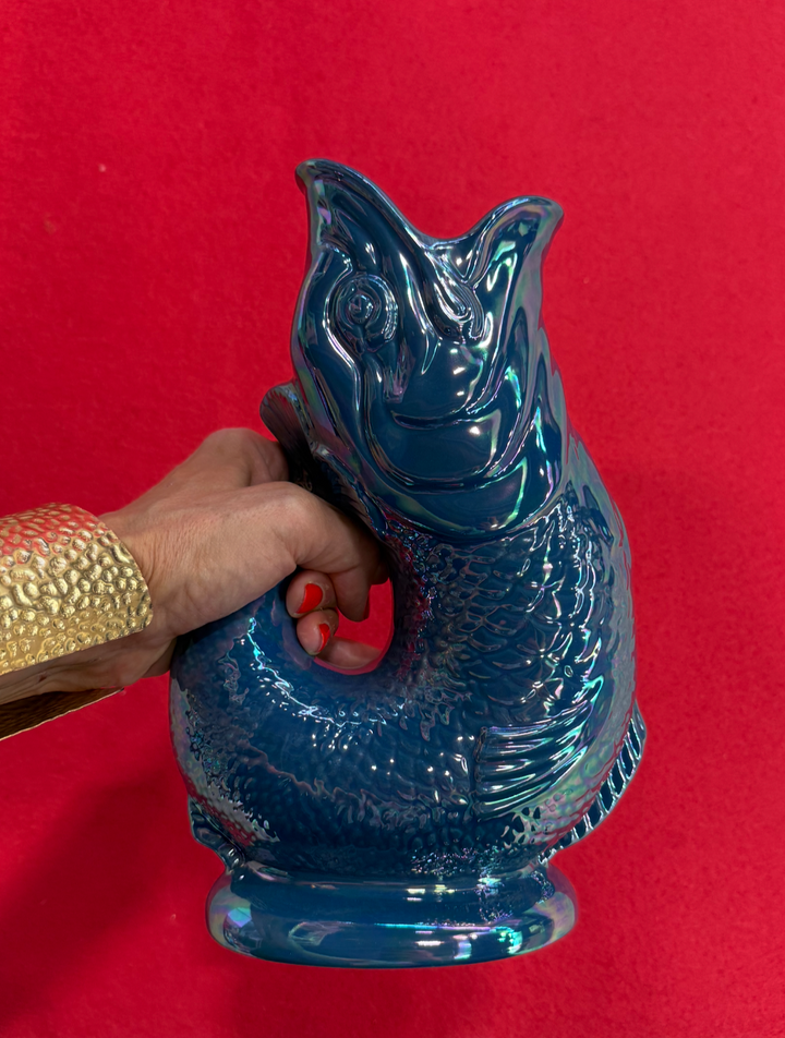 Authentic GlouGlou Fish Carafe | Gluggle Jug | Iridescent Petrol Blue