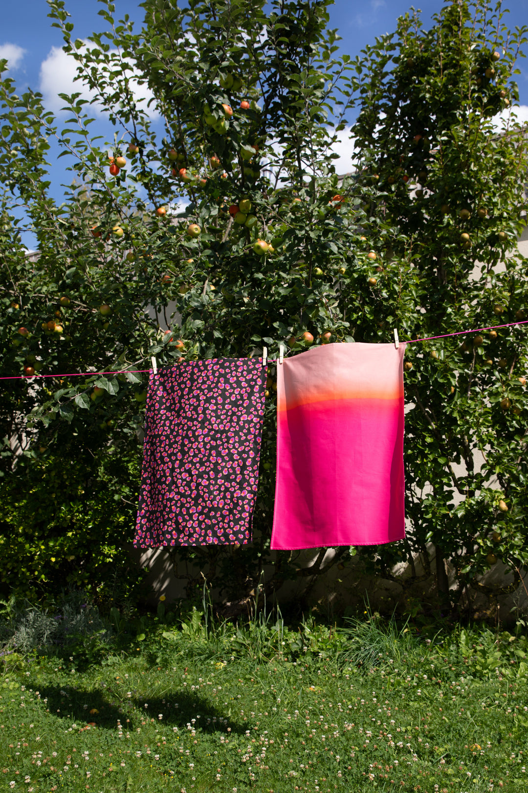 Lot de 2 torchons de cuisine Léopard Noir + Gradient rose et orange 100% coton