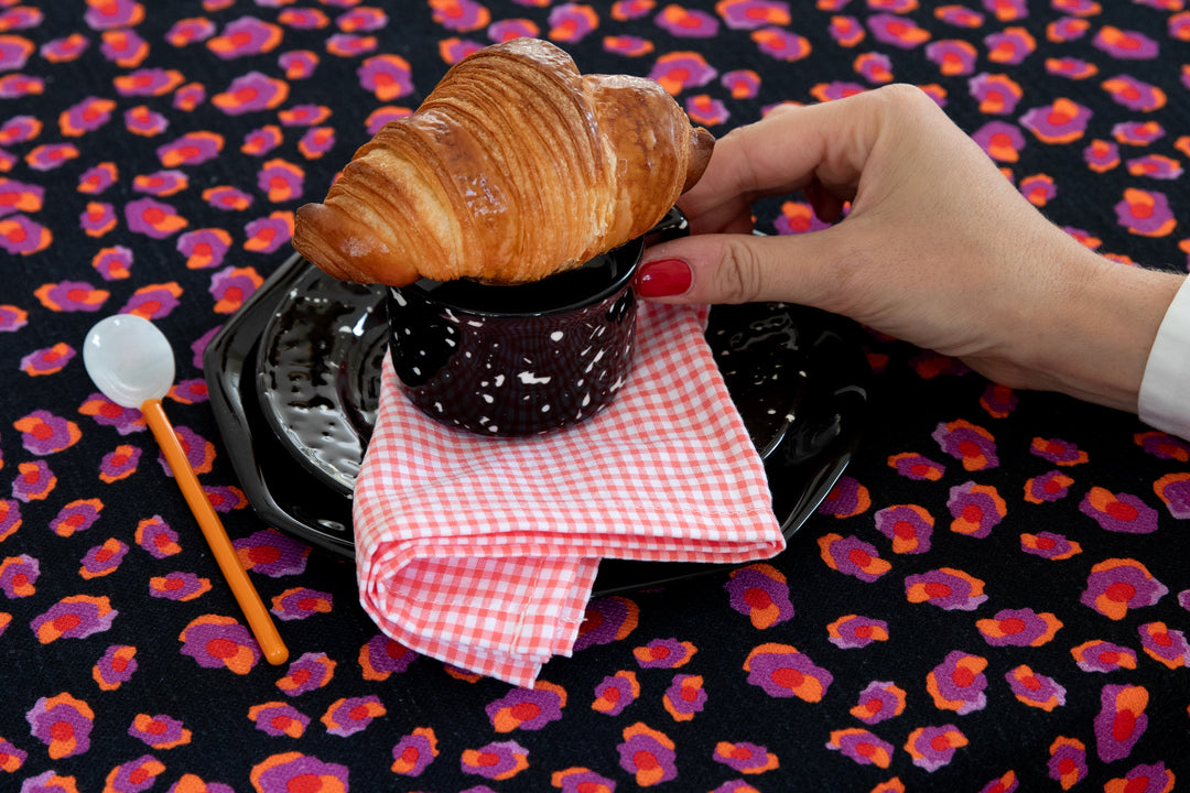 Black tablecloth with pink and purple pattern - the little black tablecloth