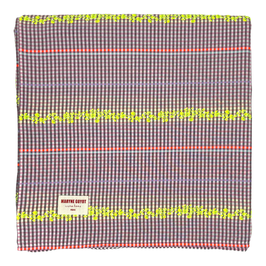 Nappe vichy violet et aux broderies fleuries jaune fluo - Vichy fluo Nappes Maryne Guyot créations