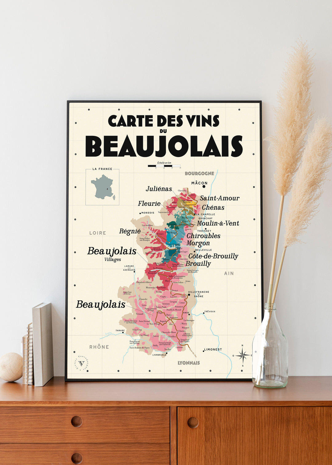 Carte des vins du Beaujolais Affiches Atelier Vauvenargues