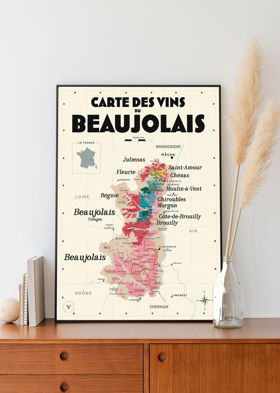 Carte des vins du Beaujolais Affiches Atelier Vauvenargues
