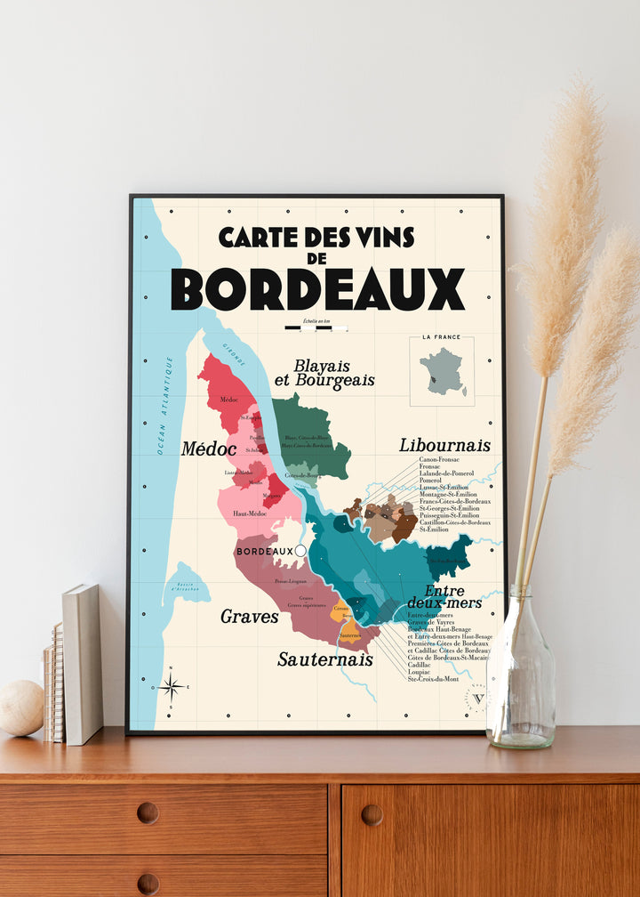 Carte des vins de Bordeaux Affiches Atelier Vauvenargues