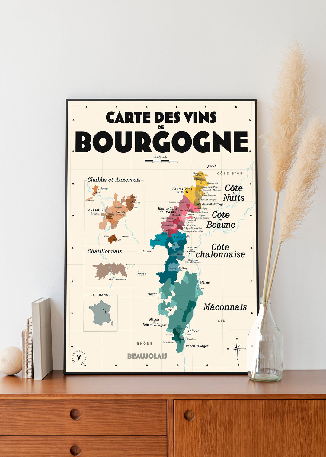 Carte des vins de Bourgogne Affiches Atelier Vauvenargues