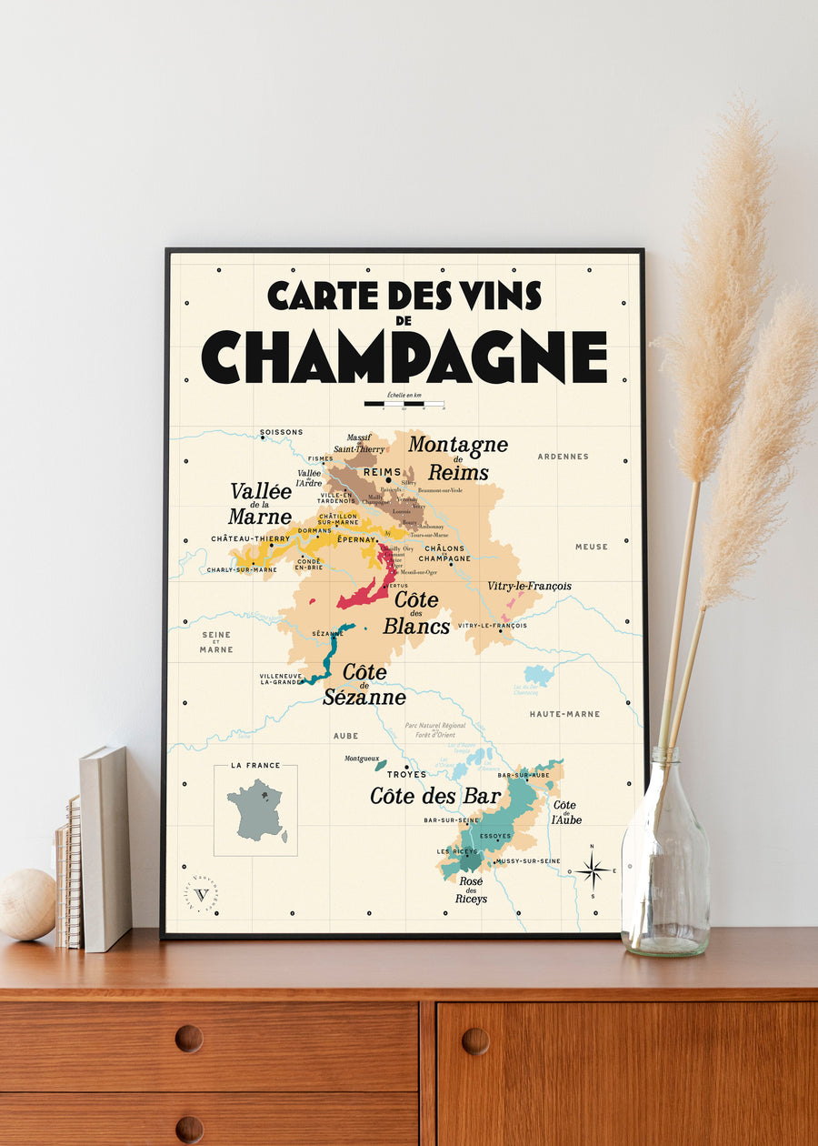 Carte des vins de Champagne Affiches Atelier Vauvenargues