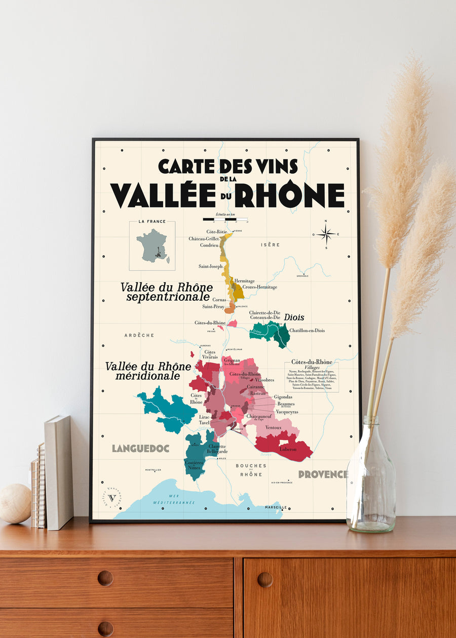 Carte des vins de la Vallée du Rhône Affiches Atelier Vauvenargues