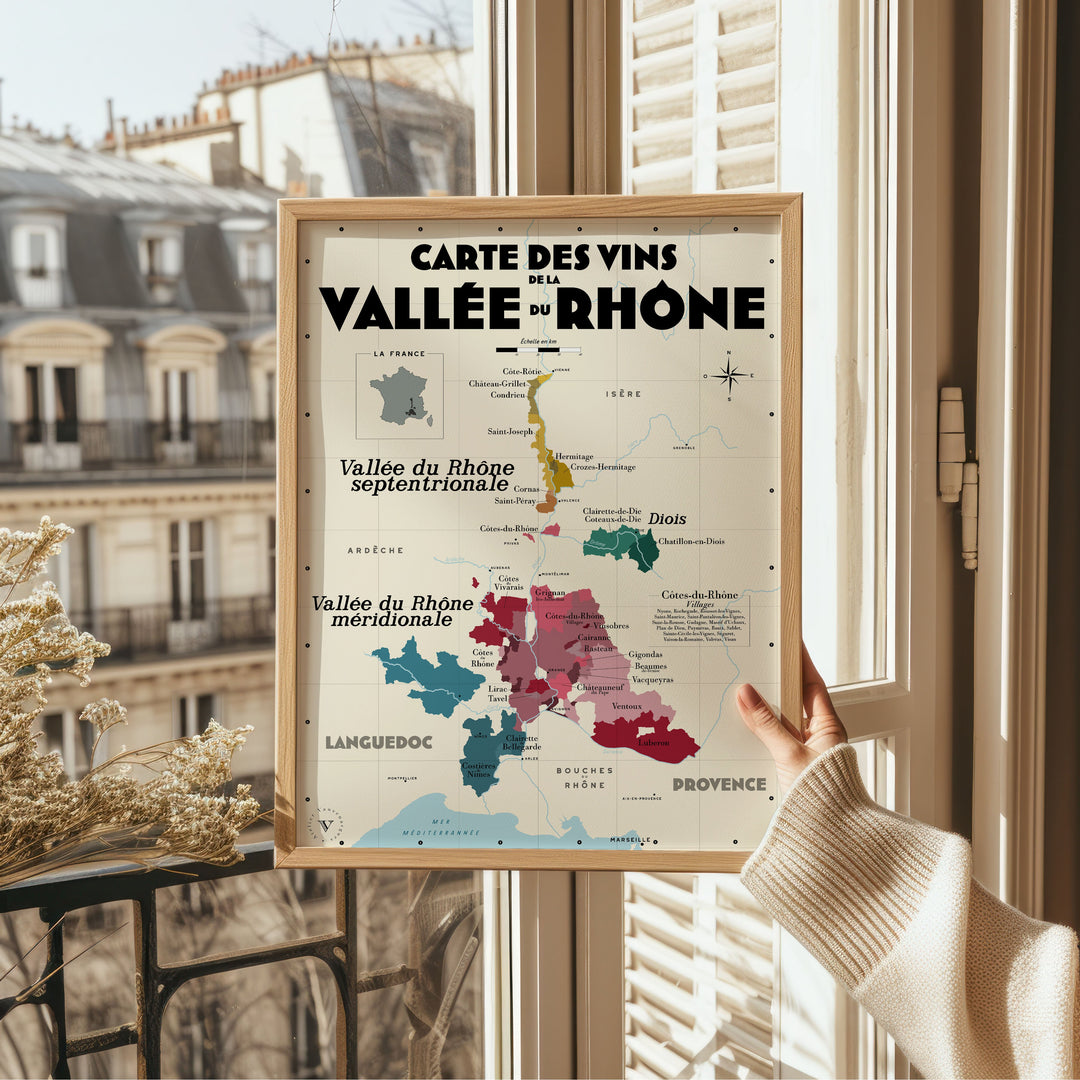 Carte des vins de la Vallée du Rhône Affiches Atelier Vauvenargues
