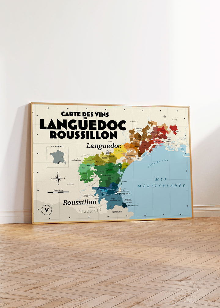 Carte des vins du Languedoc-Roussillon Affiches Atelier Vauvenargues
