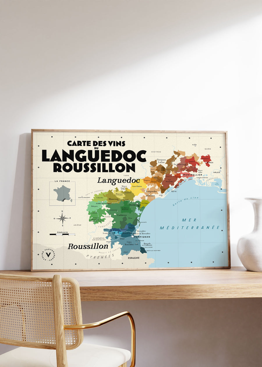 Carte des vins du Languedoc-Roussillon Affiches Atelier Vauvenargues