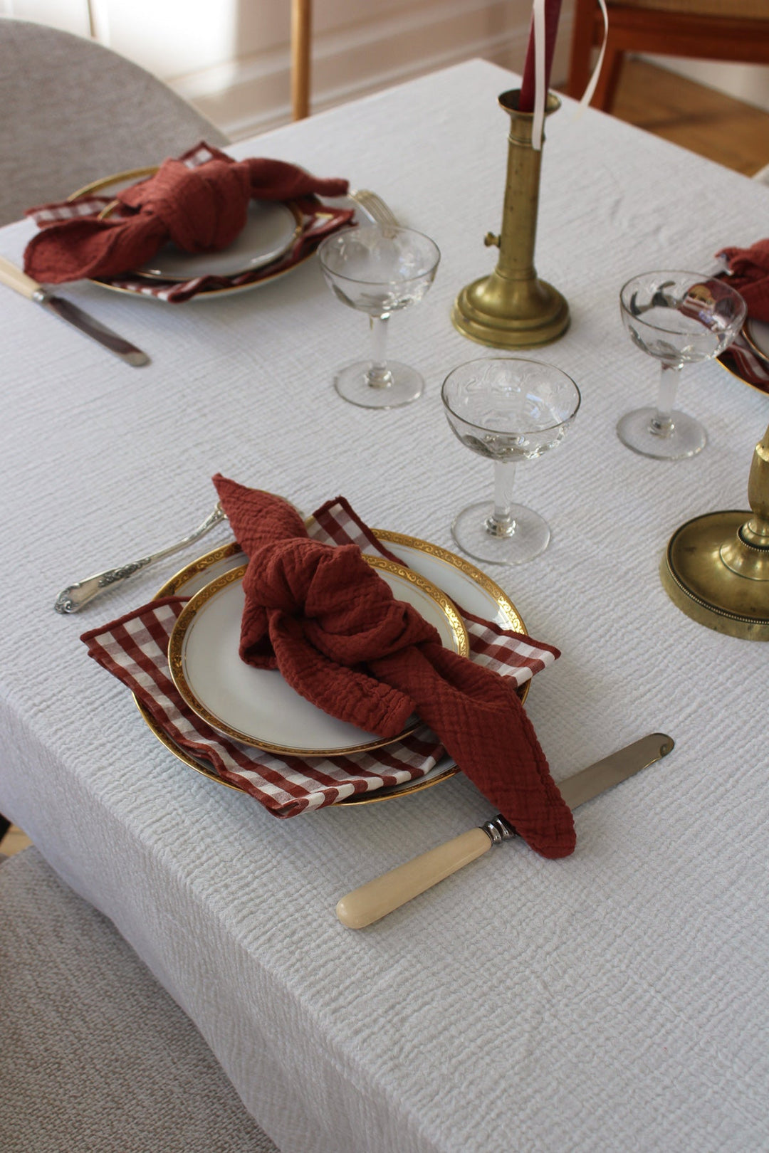 Rust gingham linen and cotton napkins (set of 2)